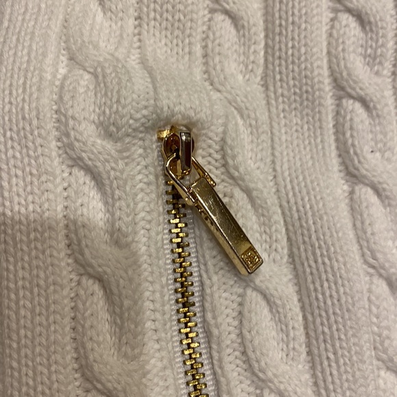 Ralph Lauren white cable knit full zip cardigan sweater with gold accents, 0P - Picture 5 of 6